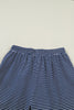 Blue Stripe Drop Shoulder Round Neck Long Sleeve Tee and Buttoned Shorts 2pcs Lounge Set