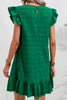 Dark Green Textured Flutter Sleeve Ruffled Mini Dress