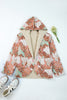 Khaki Vintage Floral Printed Sherpa Lined Hooded Jacket