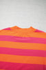 Orange Stripe Ribbed Trim Stand Neck Dropped Shoulder Plus Size Sweatshirt