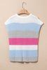 Light Blue Color Block Notch V Neck Sweater T Shirt