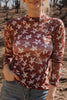 Red Mesh Star Print Mock Neck Sheath Long Sleeve Top