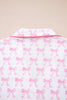 Pink Bow Print Long Sleeve Shirt and Pants Soft Pajama Set
