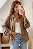 Khaki Leopard Print Collar Long Sleeve Patch Pocket Shift Denim Jacket