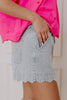 Dusk Blue Scalloped Hemline Acid Wash High Waist Denim Shorts