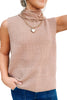 Light French Beige Sleeveless High Neck Knit Split Hem Shift Silhouette Wool Sweater Vest