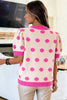 Rose Red Polka Dot Puff Short Sleeve Sweater Top