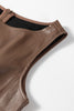 Coffee Vegan Leather Sleeveless Mini Dress