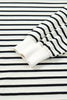 White Stripe Ruffle Trim Drop Shoulder Top Drawstring Loose Pant Set