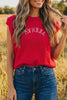 Fiery Red YEEHAW Embroidered Letter Loose Short Sleeve Sweater