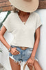 Grass Green Textured Wide Sleeve V Neck T Shirt