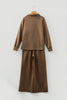 Coffee Solid Color V Neck Top and High Waist Pants Set