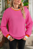 Sachet Pink Contrast Crew Neck Pearled Decor Drop Shoulder Knit Sweater