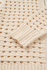 Beige Hollowed Pattern Knit Zip Up Drop Shoulder Sweater Cardigan