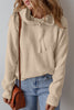 Beige Solid Color Drawstring Hooded Drop Shoulder Pullover Sweater