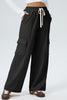 Black Solid Color Drawstring Elastic Waist Cargo Patch Pocket Active Pants