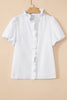 White Striped Ruffle Short Bubble Sleeve Shirt