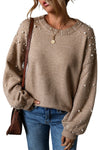 Evergreen Pearled Drop Shoulder Round Neck Sweater