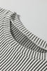 Gray Ribbed Knit Round Neck Long Lantern Sleeve Top