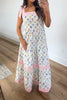 Multicolour Floral Print Striped Detail Knot Straps Maxi Dress