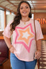 Light Pink Eyelet Lace Star Applique Plus Size T Shirt