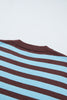 Brown Stripe Color Block Loose Crew Neck Cuffed Sweater
