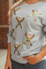 Gray Sequin Baseball Game Day Graphic Casual Sweatshirt