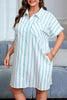 Green Stripe Plus Size St Patricks Day Short Sleeve Buttoned Shirt Dress