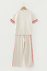 Jet Stream Contrast Striped Trim Crewneck T Shirt Loose Straight Pants Set