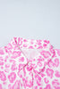 Pink Abstract Leopard Print Tie Waist Puff Sleeve Mini Shirt Dress