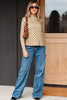 Khaki Check Pattern Turtleneck Ribbed Slim Long Sleeve Tee