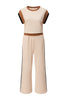 White Color Block Detail Casual Two-piece Set