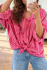 Red Stripe Button-Up Shirt Long Sleeve Patch Pocket Casual Shirt