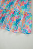 Multicolour Floral Print Contrast Scallop Striped Trim V Neck Dress