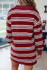 Red Stripe Retro Polo Collar Long Sleeve T Shirt Shift Mini Dress