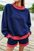 Racing Red Polka Dot Trim Baggy Pullover 2pcs Short Set