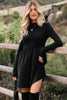 Red Dahlia Frilled Neck Ribbed Knit Patchwork Long Sleeve Mini Dress