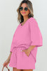 Bonbon Solid Loose V Neck Half Sleeve Tee and Shorts