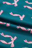 Green Ribbon Bow Print Silky Long Sleeve Shirt and Shorts 2pcs Pajama Set