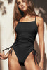Laurel Green Ribbed Drawstring Sides Cutout One Piece Swimsuit