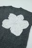 Dark Grey Beaded Floral Accent Casual Round Neck Sweater
