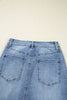 Myosotis Irregular Distressed Bottom Denim Midi Skirt