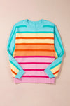 Yellow Stripe Gradient Striped Ribbed Edge Loose Sweater