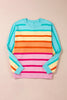 Yellow Stripe Gradient Striped Ribbed Edge Loose Sweater