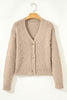 Smoke Gray Pearl Embellished Button Front V Neck Sweater Cardigan