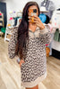 Khaki Leopard Print Zip up Collar Patchwork Shift Mini Dress