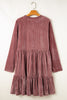 Apricot Pink Plus Size Velvet Ribbed Knit Tiered Ruffled Mini Dress