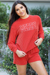 Racing Red Corded MERRY Graphic Long Sleeve Top and Shorts Set