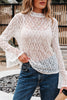 White Sheer Lace Bell Sleeve Mock Neck Blouse
