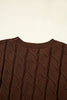 Dark Brown Cable Texture Crew Neck Short Sleeve Sweater Top